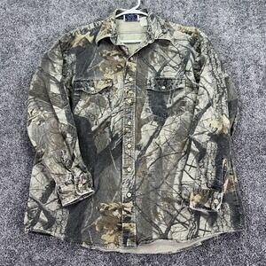 Vtg Amana Shirt Mens XL Green Camo Button Up Long Sleeve Hunting Outdoor USA